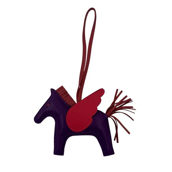 Hermes MM Milo Lambskin Grigri Rodeo Pegase Horse Bag Charm Purple Red Authentic - Picture 2 of 5